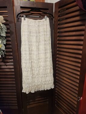 Commense Cream Tiered Ruffle Maxi Skirt
